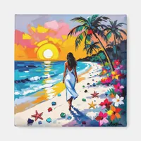 Woman on Beach Tropical Scene Magnet