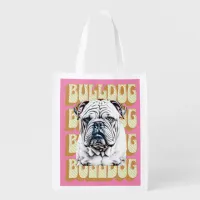 English Bulldog with Retro Font Grocery Bag