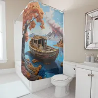 Japanese volcano scene on a beautiful bathroom shower curtain