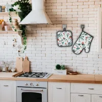 Vintage Floral Kitchen Set - Potholder & Oven Mitt