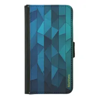 Personalized Geometric Blue and Teal Pattern Samsung Galaxy S5 Wallet Case
