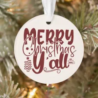 Merry Christmas Y’all Script Burgundy Cream Ornament