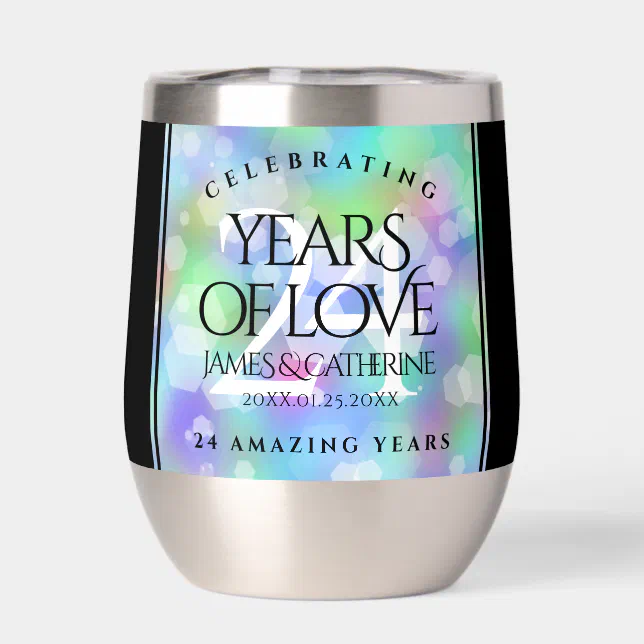 Elegant 24th Opal Wedding Anniversary Celebration Thermal Wine Tumbler