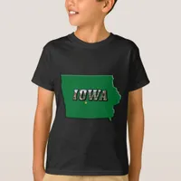 Iowa State Map Green Outline & Photo Text Kids' T-Shirt