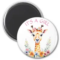 Baby Giraffe Floral, It's a Girl  | Baby Shower Magnet