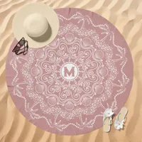 Palm Tree Seashell Mandala Monogram Dusty Mauve Beach Towel