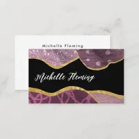 Purple and Gold Linen Fabric Square Business Card