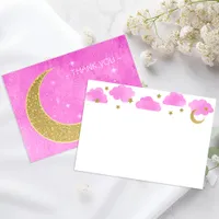 Pink Moon & Stars Baby Shower Thank You Card
