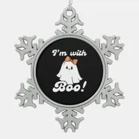 I’m With Boo Funny Retro Snowflake Pewter Christmas Ornament
