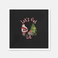 Let's Get Lit Santa Christmas Tree Design Napkins