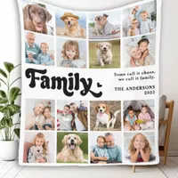 Modern FAMILY Retro Personalized 16 Photo Collage Fleece Blanket