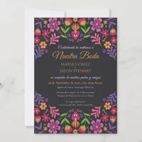 Black Floral Fiesta Nuestra Boda Spanish Wedding Invitation