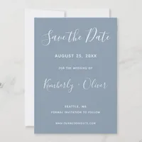 Simple  Modern Minimalist Dusty Blue Wedding Save The Date