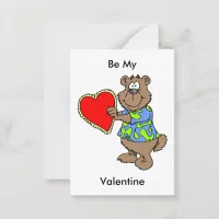 Cartoon Bear with Valentine Heart Mini Kids Cards