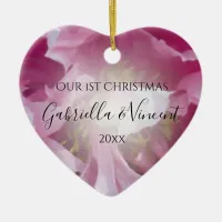 Pink Peony First Christmas Together Ceramic Ornament