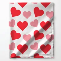 Red and Pink Hearts on White  Fabric