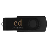 Black gold custom monogram name minimalist flash drive