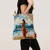 Woman on Beach Abstract Seaside Art Personalized Tote Bag