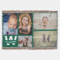 Teal White Multiple Photos Custom Monogram Throw Blanket