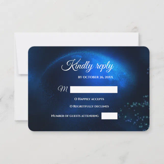 Celestial wedding Full Blue Moon & Stars Midnight RSVP Card