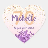 70th birthday blush violet florals name heart sticker