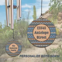 Southwest Style Blue Brown Geometric Personalized Wind Chime