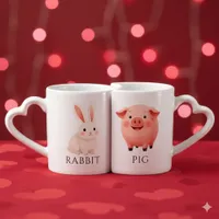 Enchanting Rabbit 兔 Pig 猪 Chinese Zodiac Coffee Mug Set