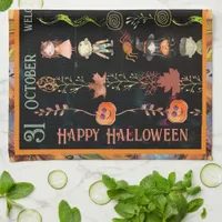 Happy Halloween Cute Monsters and Witch Kitchen Towel