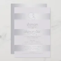 Wedding | Silver Violet  Shimmer Stripe Monogram Invitation