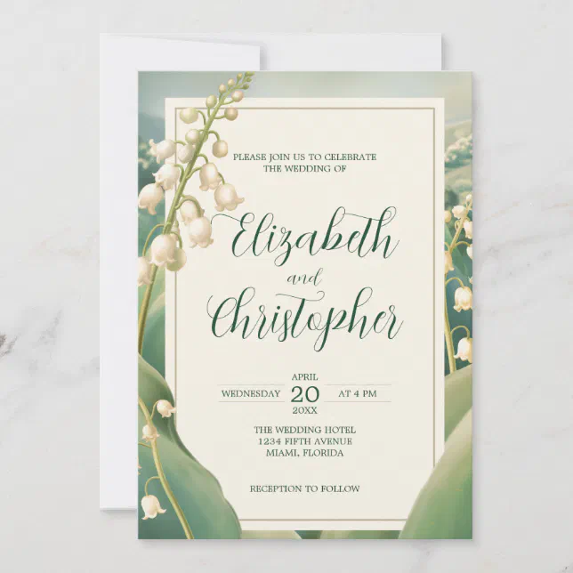 Elegant Lily of the Valley Floral Scenery Wedding Invitation