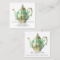 Ornate Mint Green Teapot Square Business Card