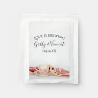 Pink Floral Tea Cup Love is Brewing Wedding Tea Bag Drink Mix