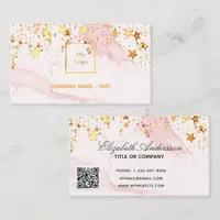 Blush pink marble stars logo elegant QR code Business Card