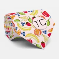 Hand Drawn Mixed Fruit Pattern Initials Novelty   Neck Tie