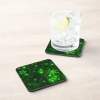 Snowflakes with Green Background Beverage Coaster