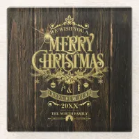 Rustic Christmas Typography Gold ID550 Glass Coaster