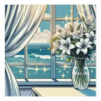 Pretty Ocean View and Vase of Flowers  Acrylic Print