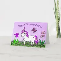 Personalized  Unicorn, Flowers, Butterfly Birthday Card