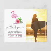 Pink Flamingo Beach Graduation Thank You Postcard