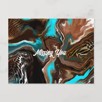 Missing You | Brown and Blue Marble Fluid Art    Postcard
