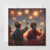 Happy Fourth Children with Sparklers Personalized Card