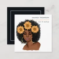 Sunflower Black Woman Hair Stylist Square Business Card