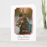 Chic Mistletoe & Bow Custom Family Photo Christmas Holiday Card