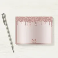 Monogram Dusty Rose Gold Dripping Glitter Metallic Post-it Notes