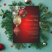 Red gold baubles employee business Christmas Party Invitation