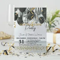 Black Silver Gold Confetti New Year's Eve Party Invitation