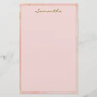 Custom Name Pink and Gold Stationery