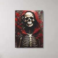 Skeleton in a Red Cape with Flowers Canvas Print