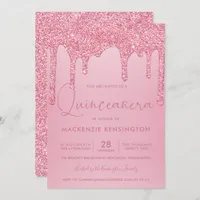 Blush Pink Sparkle Glitter Drips Quinceañera Invitation