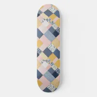 Patchwork Effect Floral Patterned Cottagecore Chic Skateboard